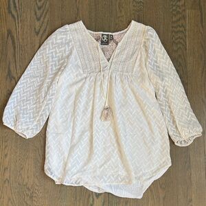 Boho Cream Blouse with Lace Accents